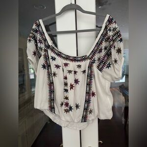 Free People White Embroidered Blouse